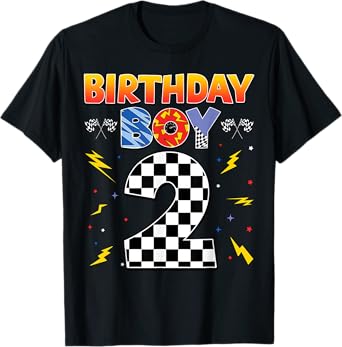Kids 2nd Birthday Boy Party Racing Car 2 Year Old Birthday T-Shirt