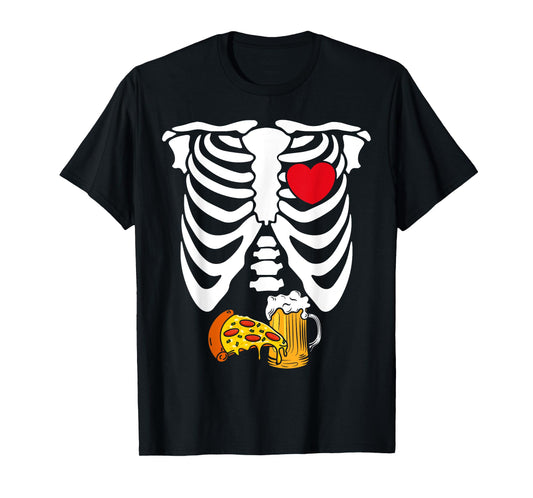 Pizza Heart Skeleton Rib Cage Halloween Costumes Men Women T-Shirt