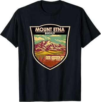 Mount Etna Sicily Landmark Badge Vintage T-Shirt