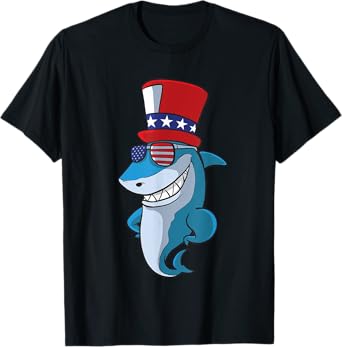 Cute Shark 4th Of July Independence Day America USA T-Shirt