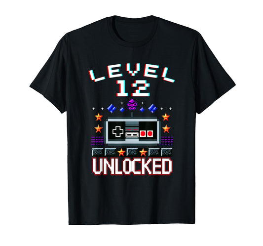 12th Birthday Boy Level 12 Unlocked Funny Video Game Gamer T-Shirt