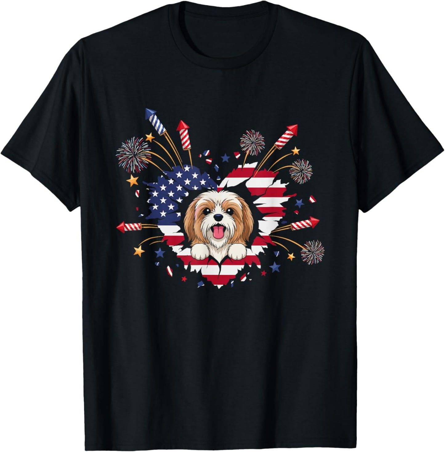 Funny Fireworks Heart Havanese American Usa Flag 4th Of July T-shirt
