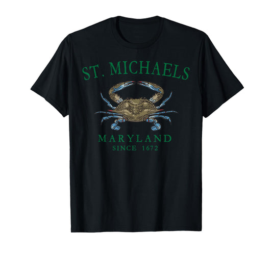 St. Michaels Maryland Blue Crab Since 1672 Arched Green T-Shirt