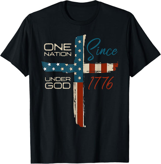 One Nation Under God Flag 4th Of July Patriotic Christian T-shirt