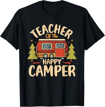 Teacher of Happy Camper 1st Birthday Party Retro Teacher T-Shirt