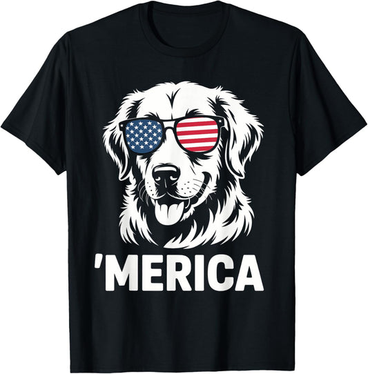 'merica Patriotic Golden Retriever Dog 4th Of July T-shirt