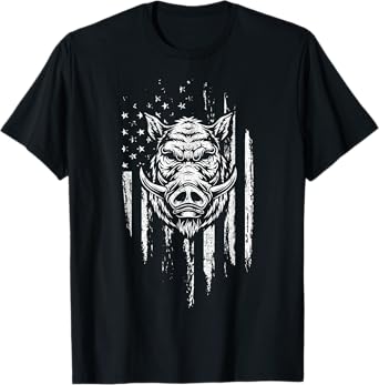Wild Hog Hunting American Flag Pig Slayer Boar Hunter Gift T-Shirt for Women Men