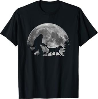 Bigfoot Walking a Dog Labrador Retriever Dad Moon Halloween Men Women Kids T-Shirt