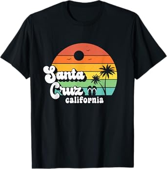 Santa Cruz Beach California Retro 80s Vintage Sunset T-Shirt