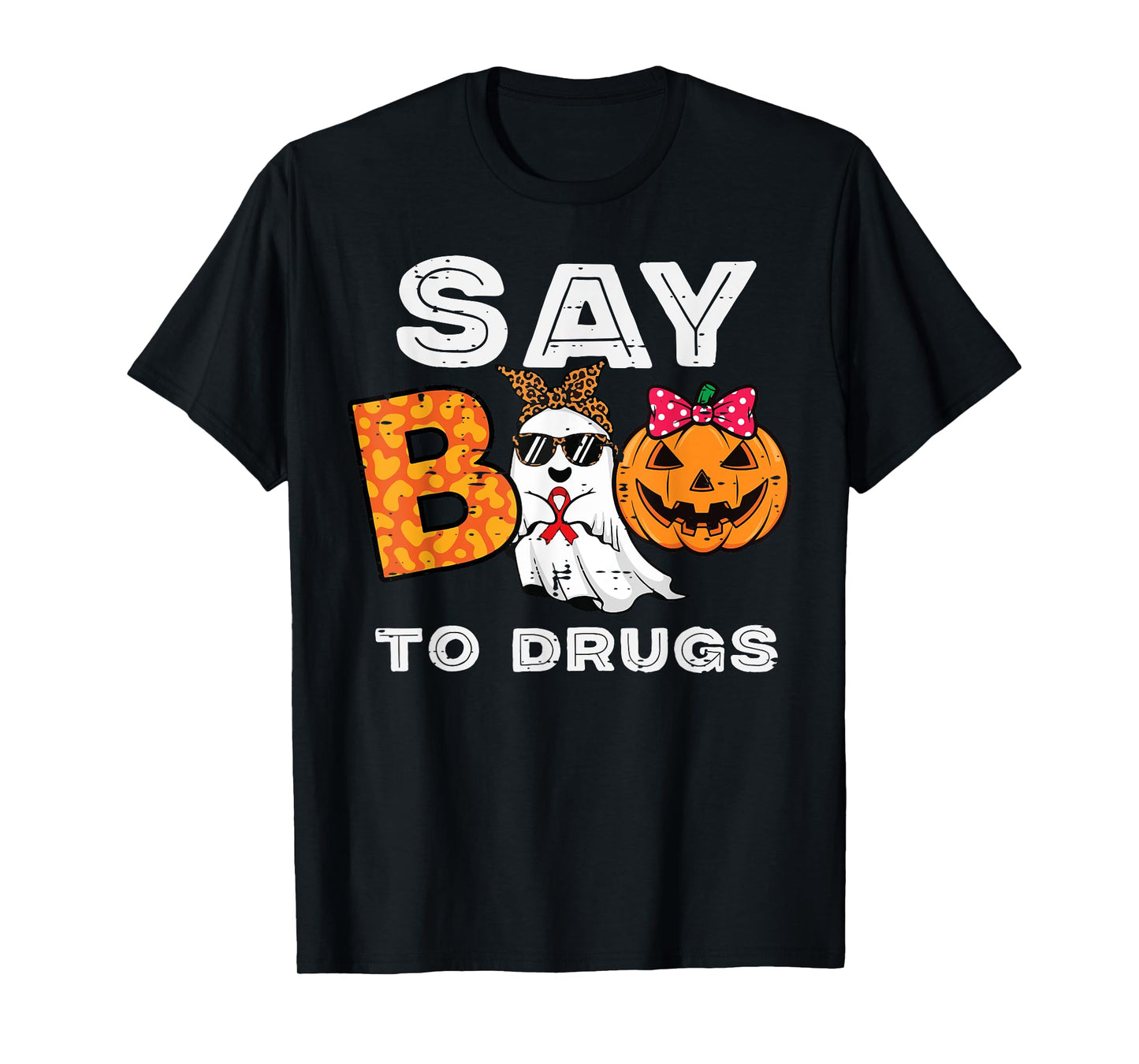 Red Ribbon Week Ghost Say Boo to Pumpkin Women Girls Kids T-Shirt