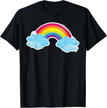 Colorful Rainbow and Clouds Cute Fun Aesthetic T-Shirt