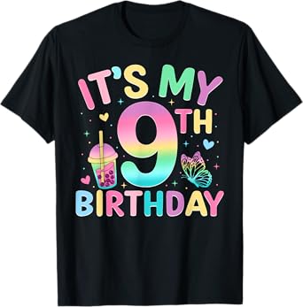 It's My 9th Birthday Party 9 Year Old Birthday Girl Kids T-Shirt