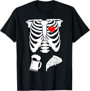 Mens Skeleton Maternity Pizza & Beer Black T-Shirt