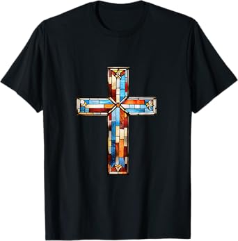 Christian Jesus Stained Glass Cross T-Shirt