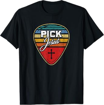 Retro Guitarist Guitar Pick Christian Music Jesus T-Shirt