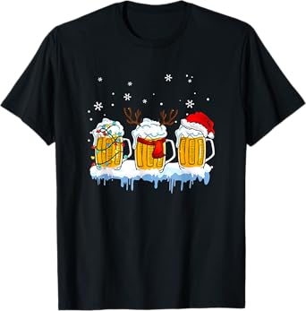 Beer Christmas Mug Santa Reinbeer Xmas lights pajamas T-Shirt