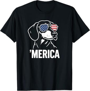 Funny Dachshund Merica Dog American Flag Sunglasses T-Shirt