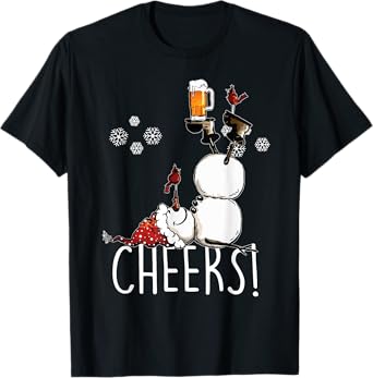 Cheers Snowman Beer and Wine Christmas T-Shirt