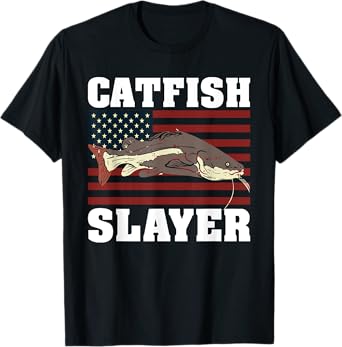 Catfish Fishing Catfishing American Flag Catfish Slayer T-Shirt