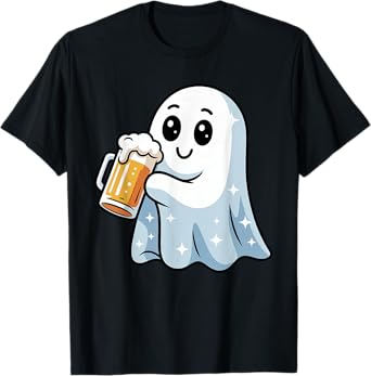Cute Ghost Drinking Beer Halloween Toddler Boys Kids Costume T-Shirt