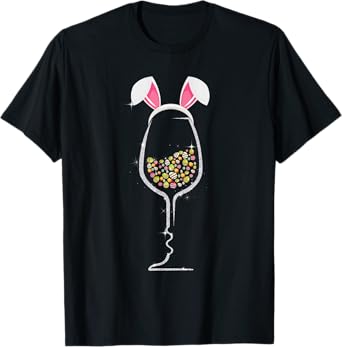 Womens Easter Day Color Egg Wine Glass Bunny Wine Lovers Tee T-Shirt