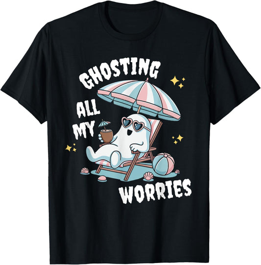 Funny Summerween Ghost Spooky Summer Vacation Beach Trip T-Shirt