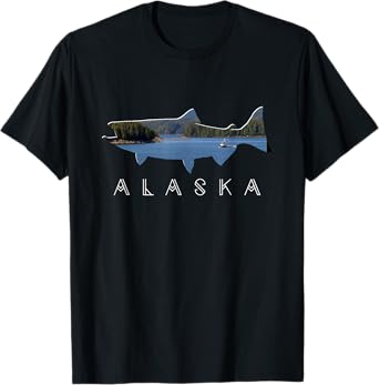 Alaskan King Salmon with Fishing Boat Saltwater Fishermen T-Shirt