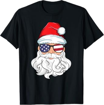 Santa Claus Patriotic USA Sunglasses Kids Christmas in July T-Shirt