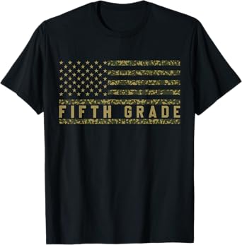 Camo American US Flag Fifth Grade Back to School Matching T-Shirt