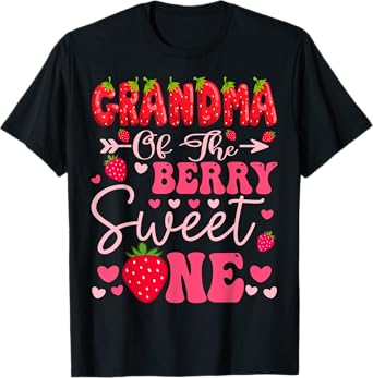 Grandma Of The Berry Sweet One Strawberry 1St Birthday Girl T-Shirt