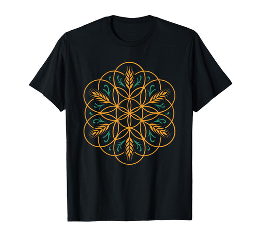 Lammas Lughnasadh Vibes Sacred Grain Flower Mandala Symbol T-Shirt