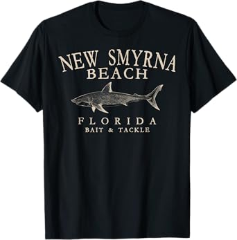 New Smyrna Beach Florida Shark Arched Antique White Letters T-Shirt
