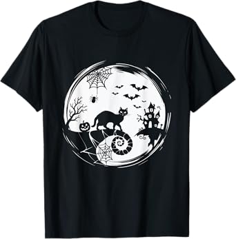Halloween Cat Spider Bats Moon Black Cat T-Shirt for Men Women