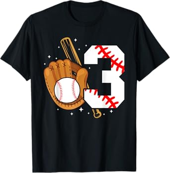 3rd Birthday Baseball Boy Three Year Old Baseball Player T-Shirt