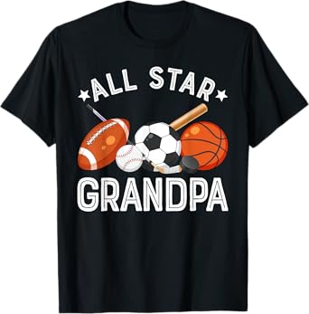 All Star Grandpa Of The Birthday Boy Basketball Soccer Sport T-Shirt