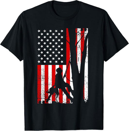 Funny American Flag Arborist Gift For Men Cool Tree Lover T-Shirt