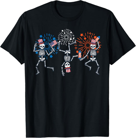 4th July Skeletons Dance Fireworks Patriotic Women Men Kids T-Shirt
