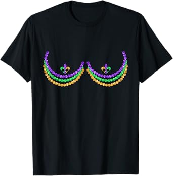 Boobshirt Mardi Gras Funny Beads Boobs Outline Costume Humor T-Shirt