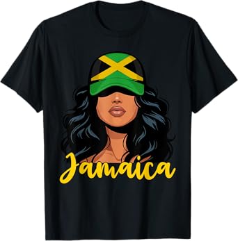 Jamaican Girl Jamaica Flag Proud Afro Jamaican Women T-Shirt