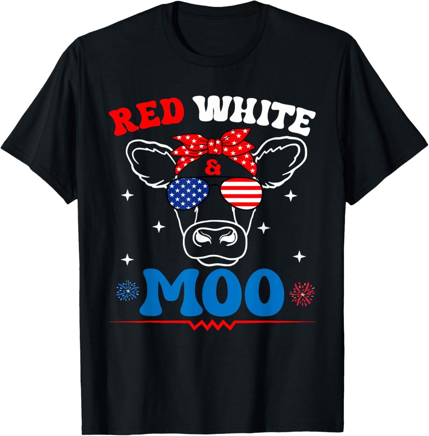 Red White And Moo Cow Usa Flag Funny 4th Of July T-shirt