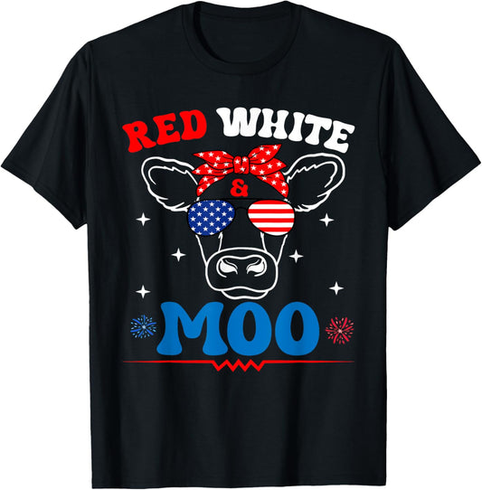 Red White And Moo Cow Usa Flag Funny 4th Of July T-shirt