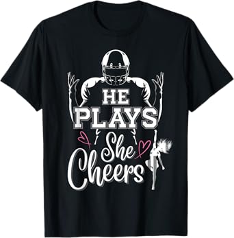 He Plays She Cheers Mom and me Football Season Cheerleader T-Shirt