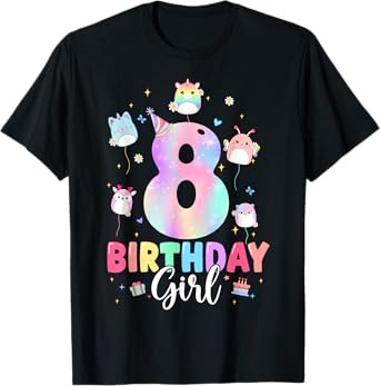 Funny 8th Birthday Girl Tie Dye 8 Year Old Birthday Party T-Shirt