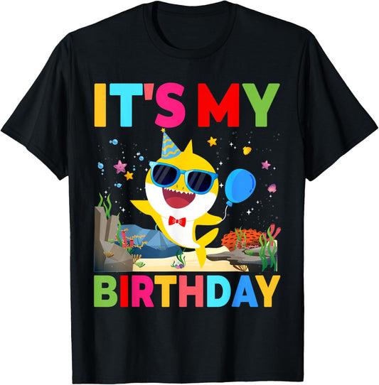 Funny It's My Birthday Boy Girl Family Shark Kids Bday Party T-Shirt