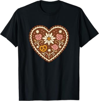 Gingerbread Heart Edelweiss Ornament for Folk Style Vibes T-Shirt