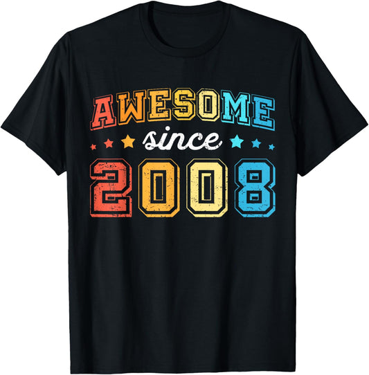 Awesome Since 2008 Retro 17th Birthday Boy 17 Teen Birthday T-Shirt