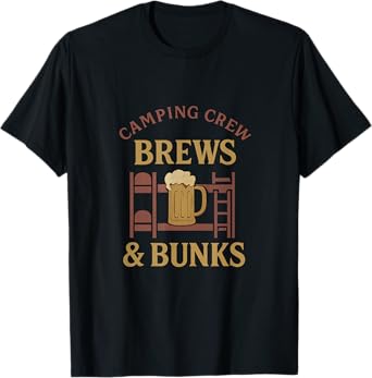Brews & Bunks Camping Crew Beer Mug Bunk Design Gold T-Shirt