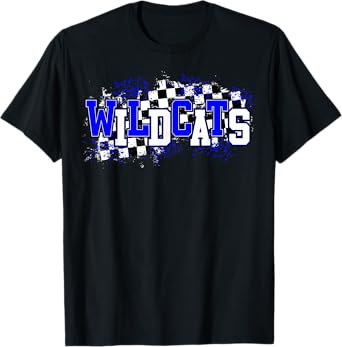 Blue Wildcats School Spirit Wildcat Pride Checkered Teacher T-Shirt for Men Women Kids