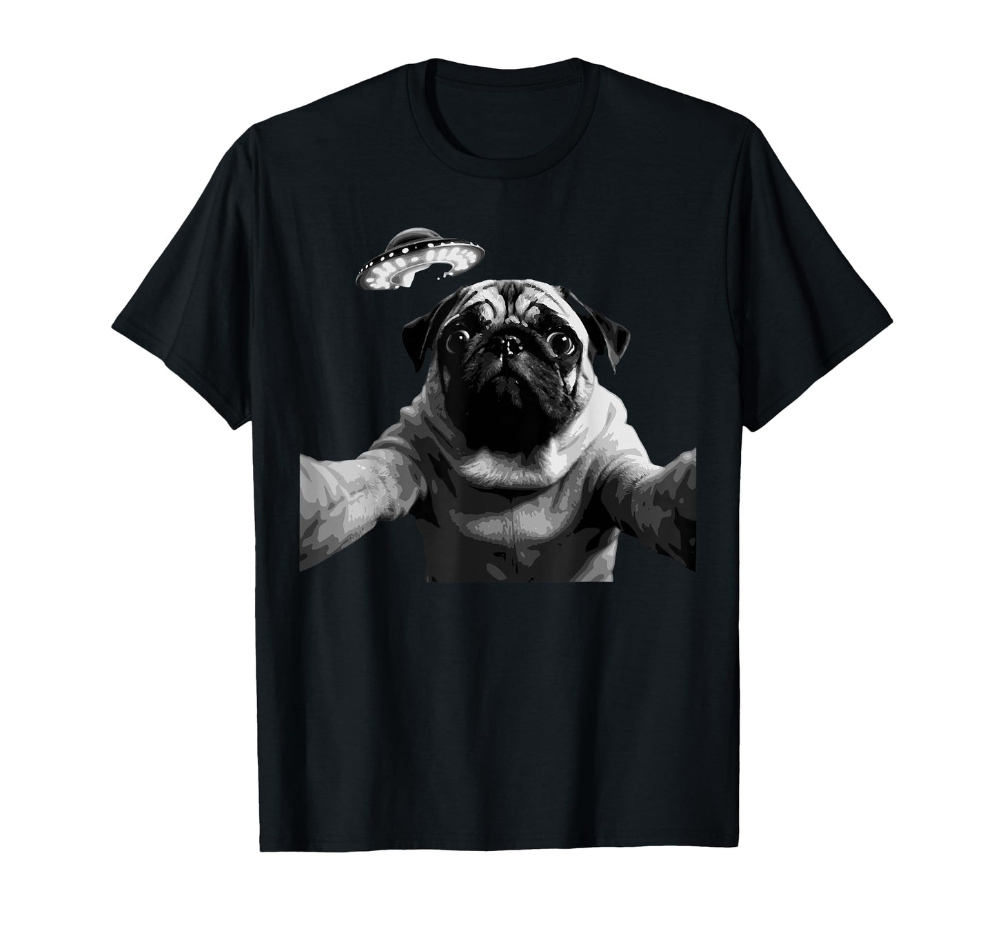 Funny Pug Selfie With UFO Encounter Love Dog Aliens T-Shirt