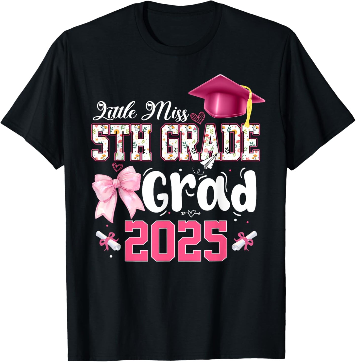 Little Miss 5th Grade Graduation Graduate Coquette Bow Kids T-Shirt